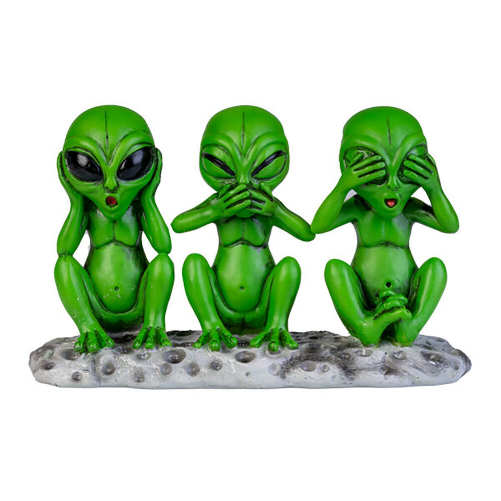 2PK 3 Wise Aliens Polyresin Figurine Home Decor 16x10cm - Green