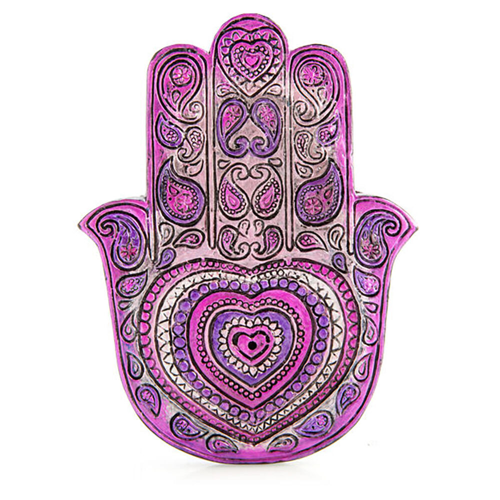 2PK MDI Flat Incense Burner/Holder Hamsa Heart 12.5x9cm - Purple
