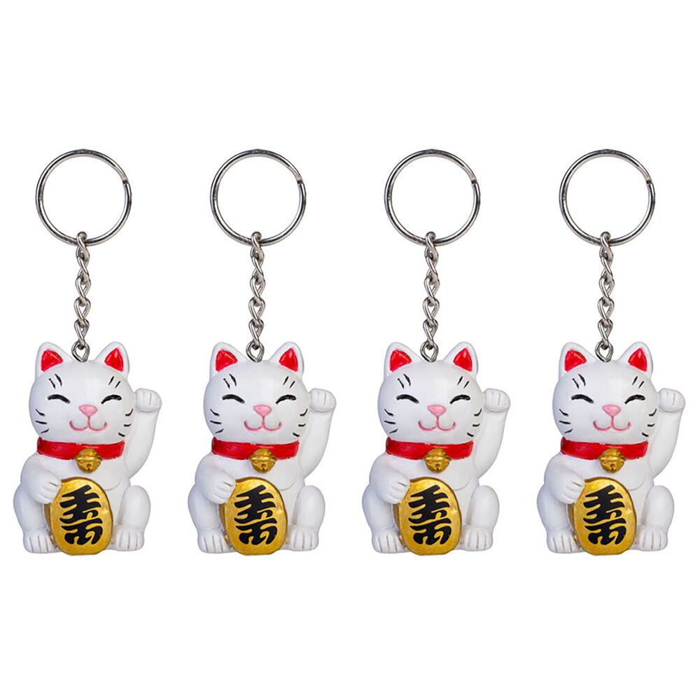 4PK Lucky Cat Keychain Lucky Kitty Charm Mini Animal Bag Accessory 5x3cm