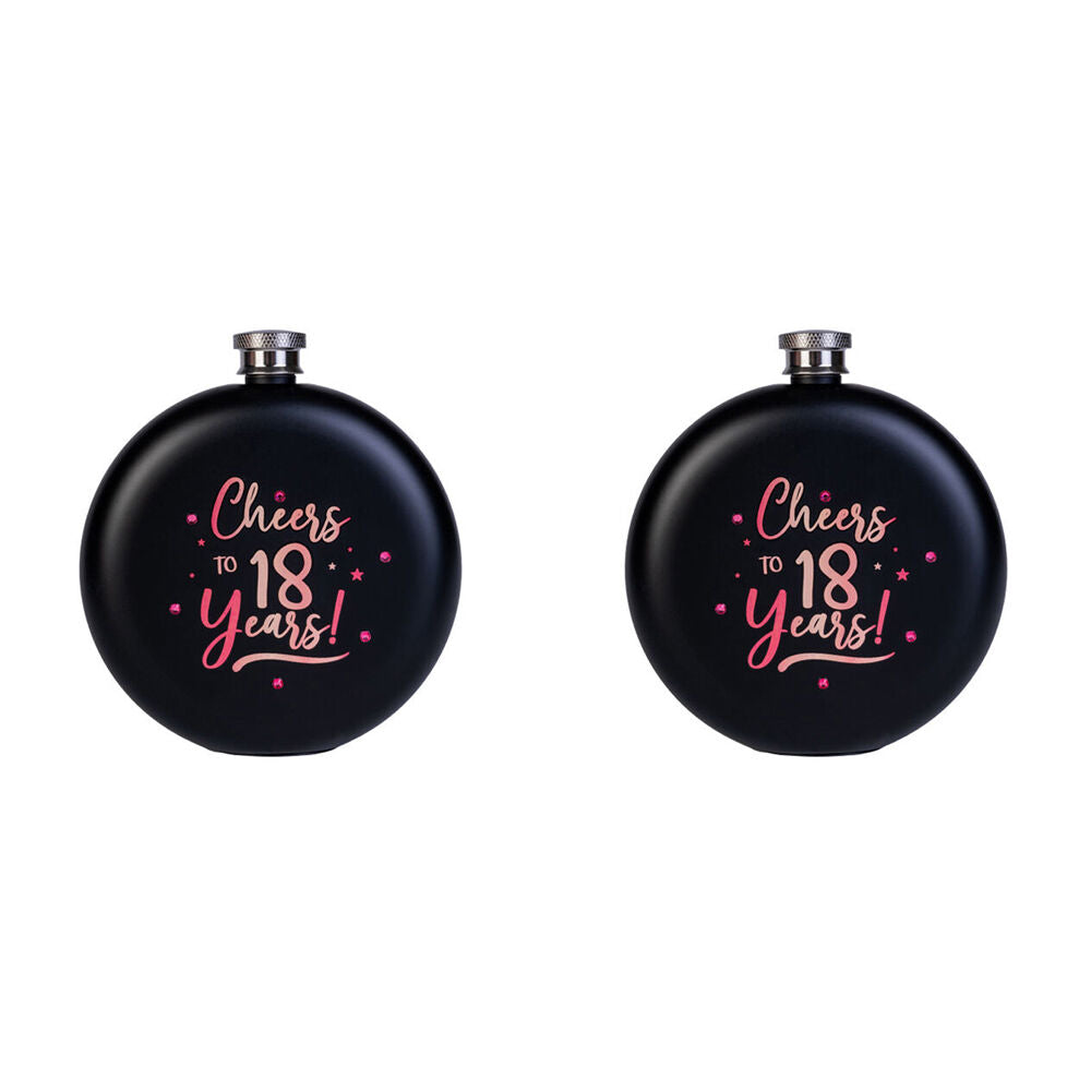 2PK MDI Cheers to 18 Years! Round Stainless Steel Flask 265ml Black/Rose Gold