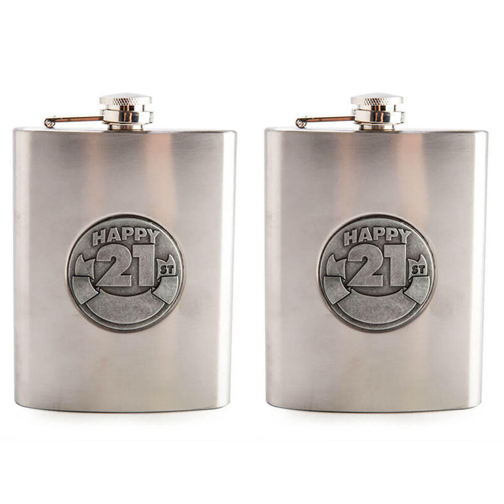 2PK MDI Zincalume Engravable Whiskey Flask Stainless Steel 21st Birthday 8oz