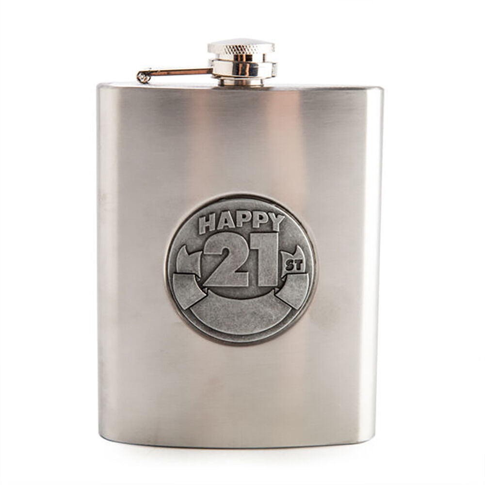 2PK MDI Zincalume Engravable Whiskey Flask Stainless Steel 21st Birthday 8oz