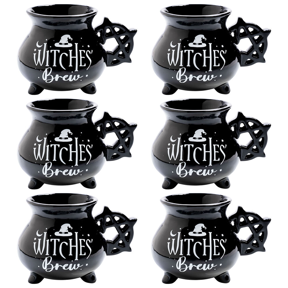6PK MDI 3D Witches Brew Cauldron Ceramic Mug 16.3x12.2cm Black