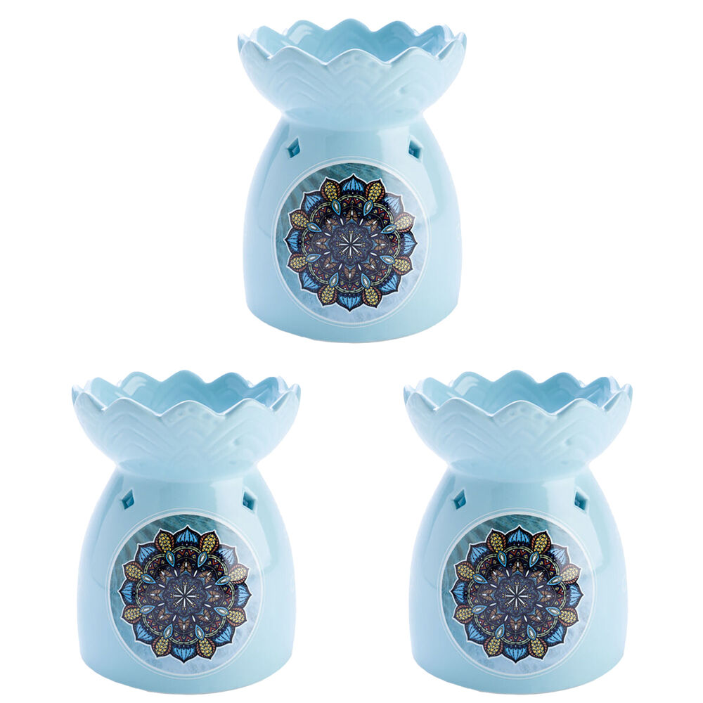 3PK Wild Scents Oil Burner Mandala Wax Tealight Candle Holder 12.2x14cm Blue