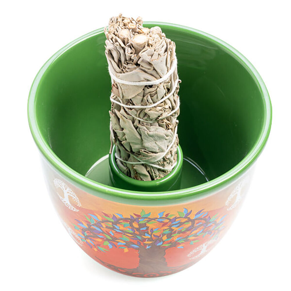 MDI Smudge Bowl Sage/Incense Burner Ceramic Tree of Life 12.5x10.5cm Orange