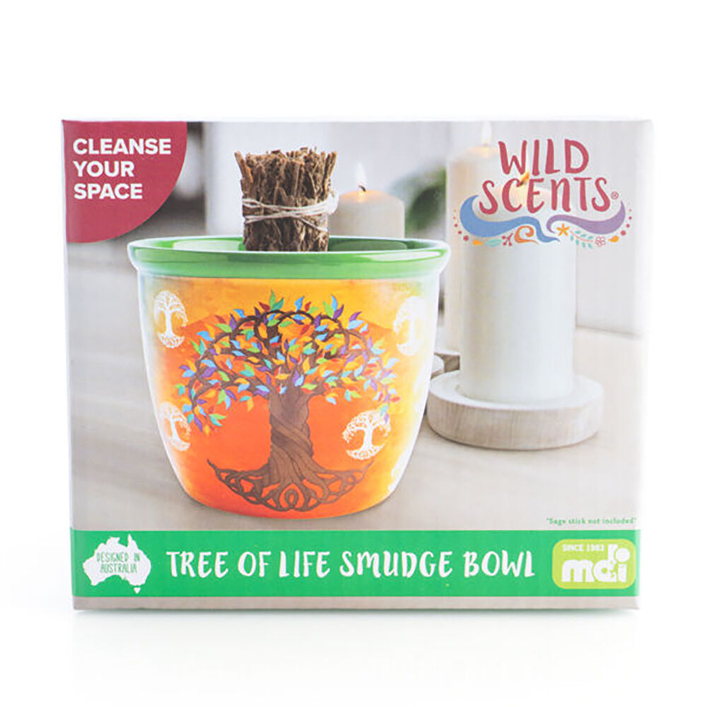 MDI Smudge Bowl Sage/Incense Burner Ceramic Tree of Life 12.5x10.5cm Orange
