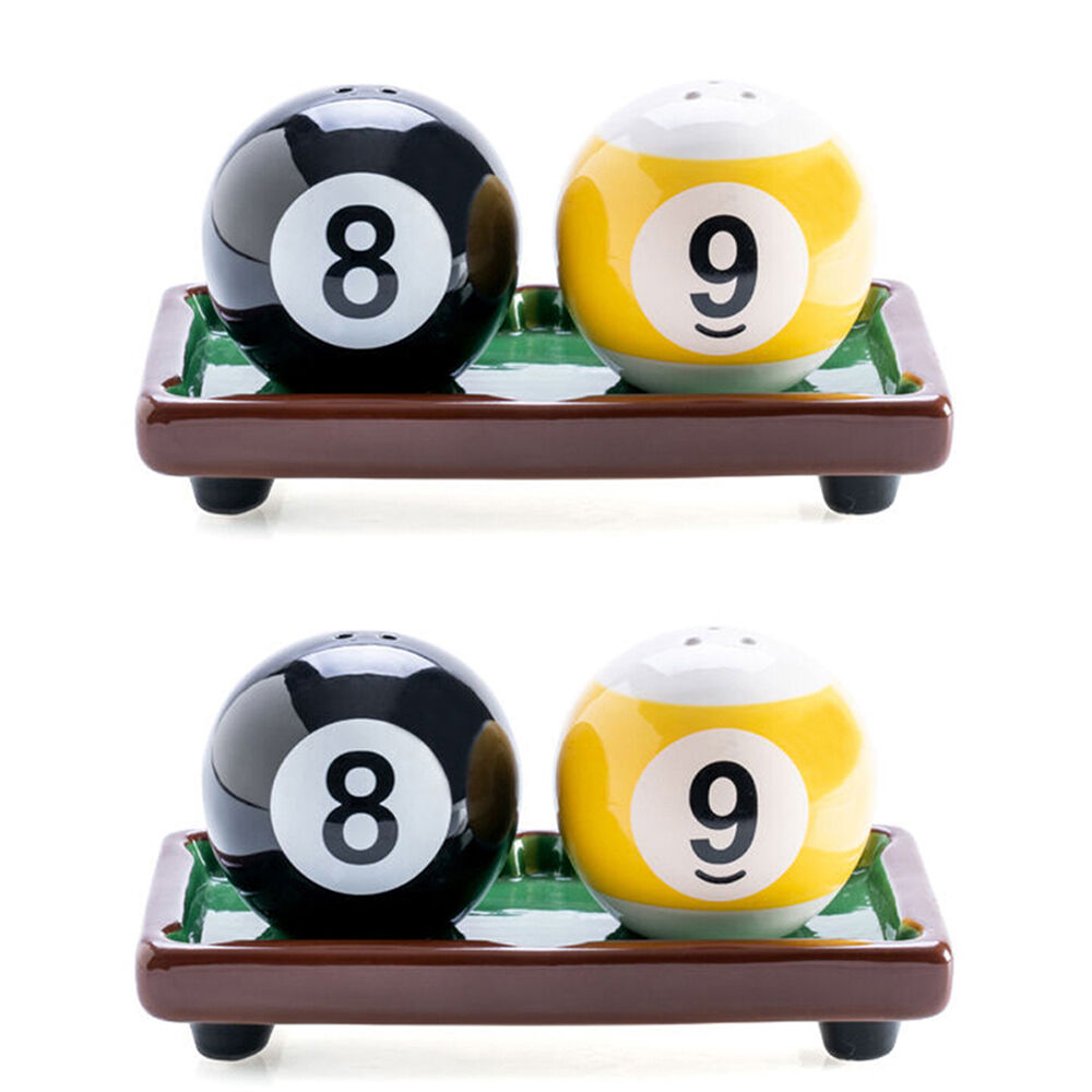 2x 2pc Flavour Mates Salt & Pepper Shaker Set 14.7x7.8x7.5cm 8-Ball Pool Balls