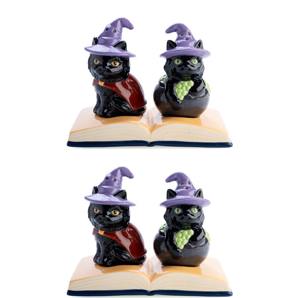 2x 2pc Flavour Mates 3D Salt & Pepper Shaker Set 14.5x8.5x11cm Black Cats