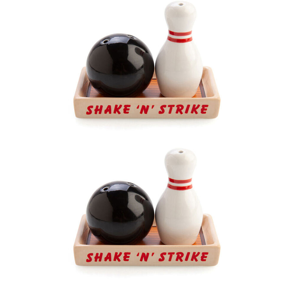 2x 2pc Flavour Mates 3D Salt & Pepper Shaker Duo Set 11x7x9cm Bowling Ball Pin