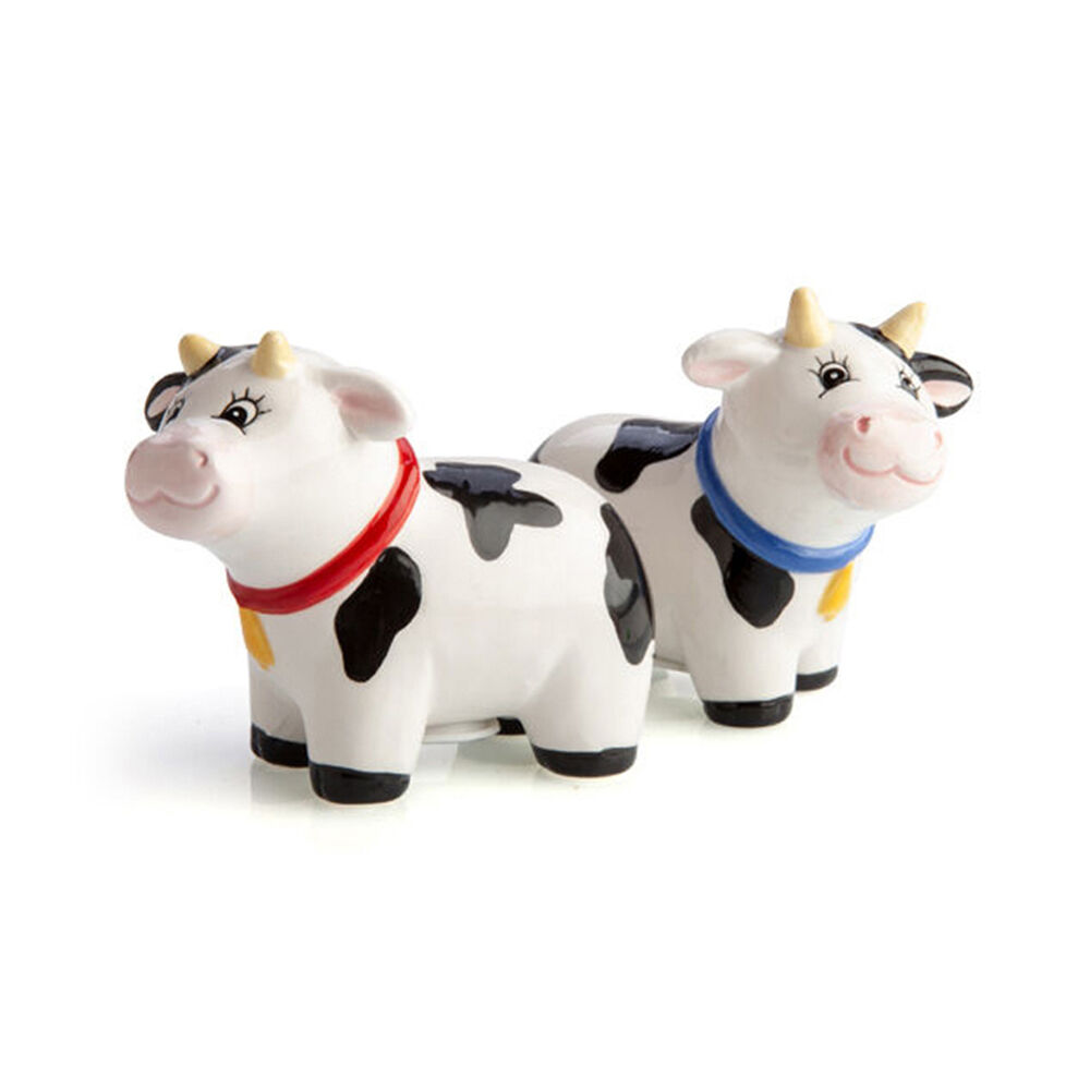 2x 2pc Flavour Mates 3D Salt & Pepper Shaker Duo Set 8.6x4x6.7cm Collared Cows