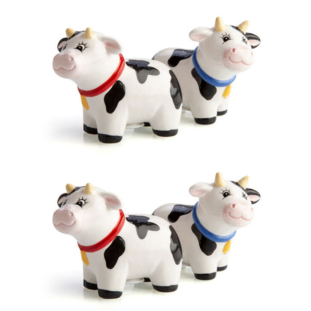 2x 2pc Flavour Mates 3D Salt & Pepper Shaker Duo Set 8.6x4x6.7cm Collared Cows