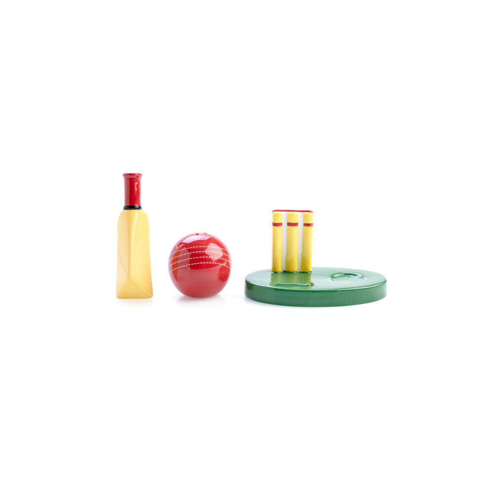 2pc Flavour Mates 3D Salt & Pepper Shaker Set 12.6x7.7x11.1cm Cricket Ball Bat