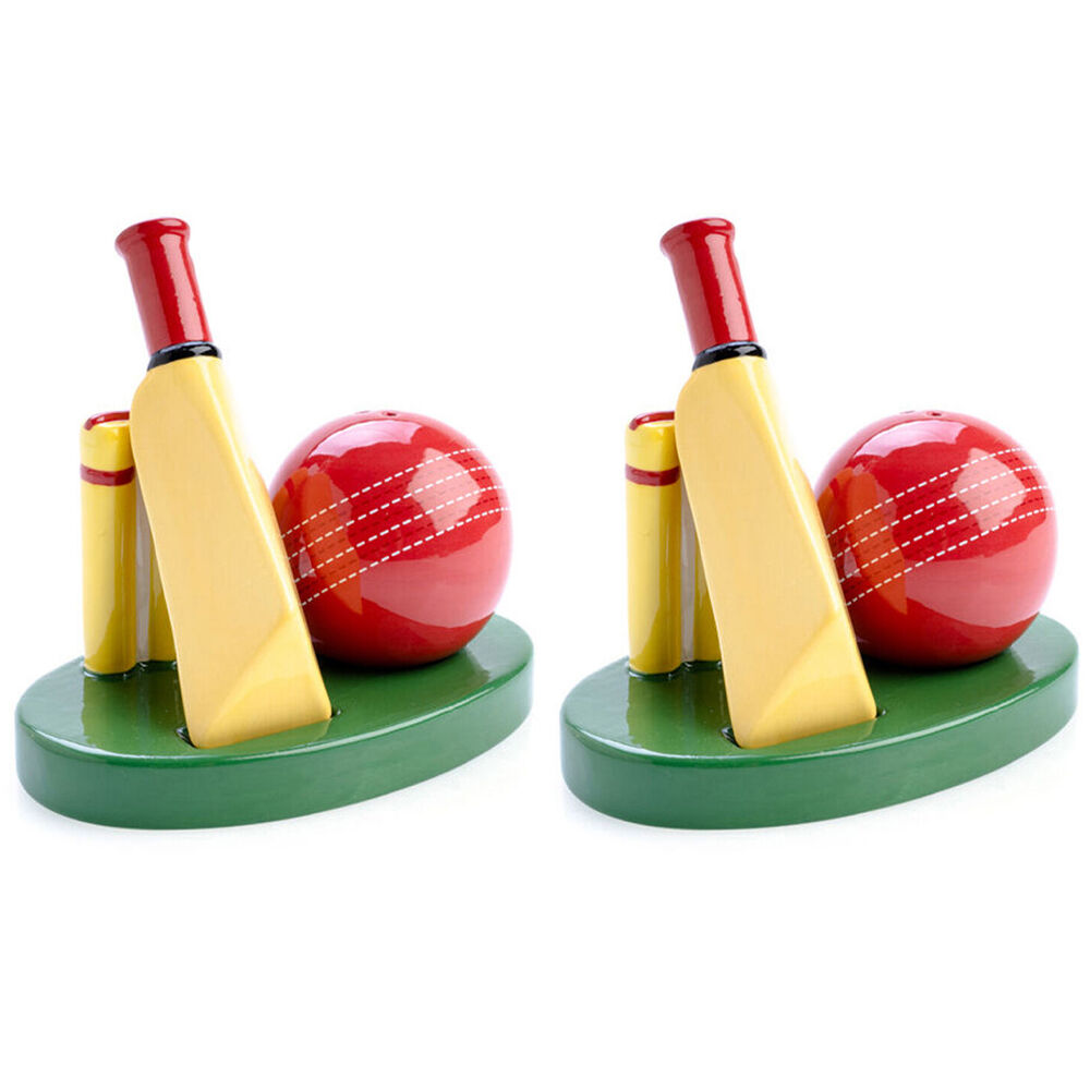 2x 2pc Flavour Mates Salt & Pepper Shaker Set 12.6x7.7x11.1cm Cricket Ball Bat