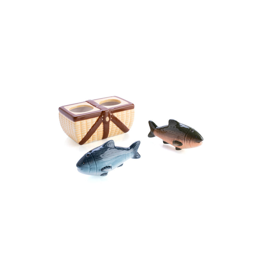 2pc Flavour Mates 3D Salt & Pepper Shaker Set 10.5x6x9.5cm Fishing Picnic Basket