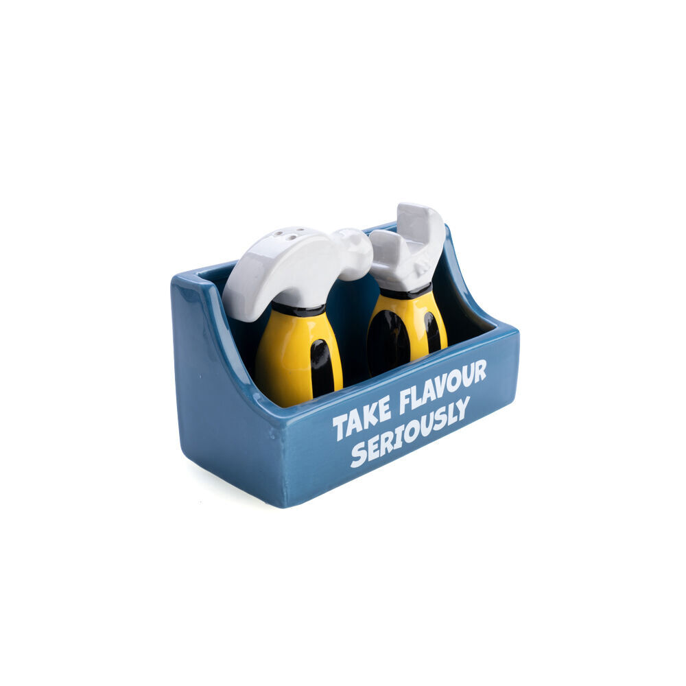 2pc Flavour Mates 3D Salt & Pepper Shaker Set 15.2x7x11cm Tradie Toolbox Holder