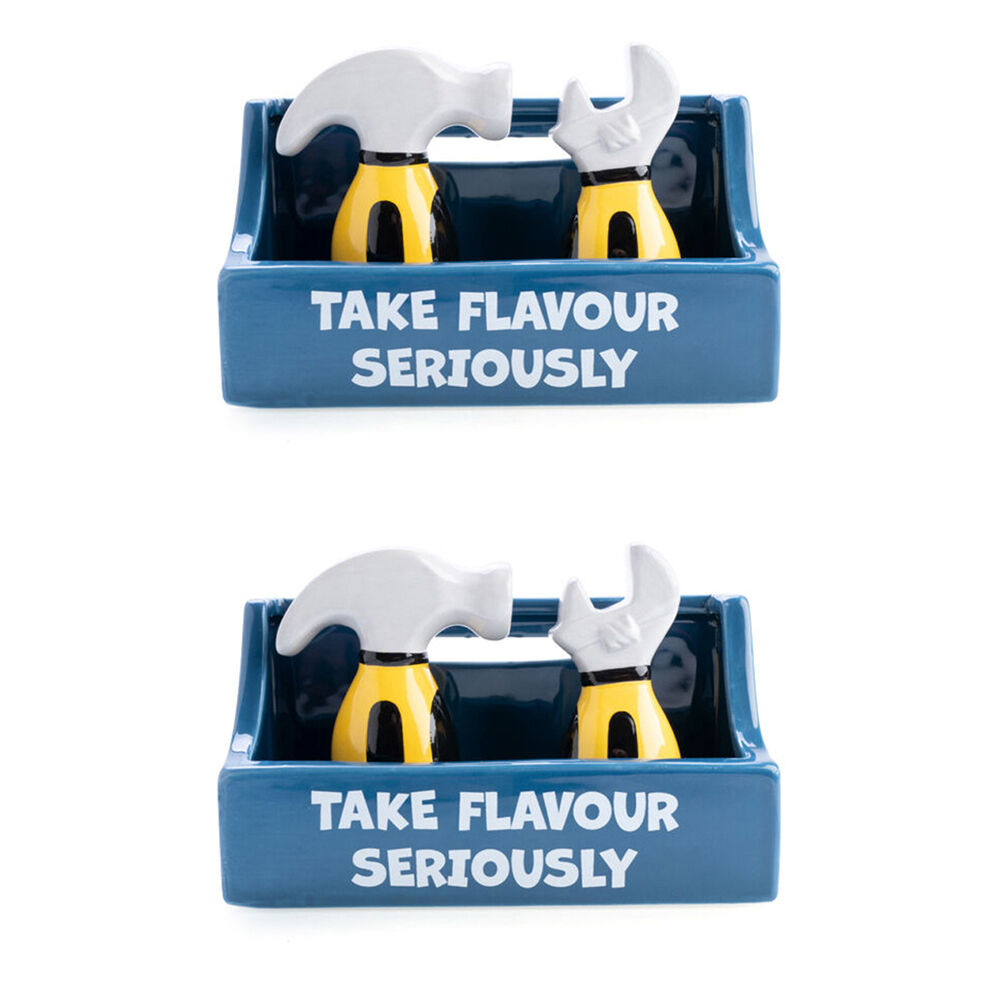 2x 2pc Flavour Mates Salt & Pepper Shaker Set 15.2x7x11cm Tradie Toolbox Holder