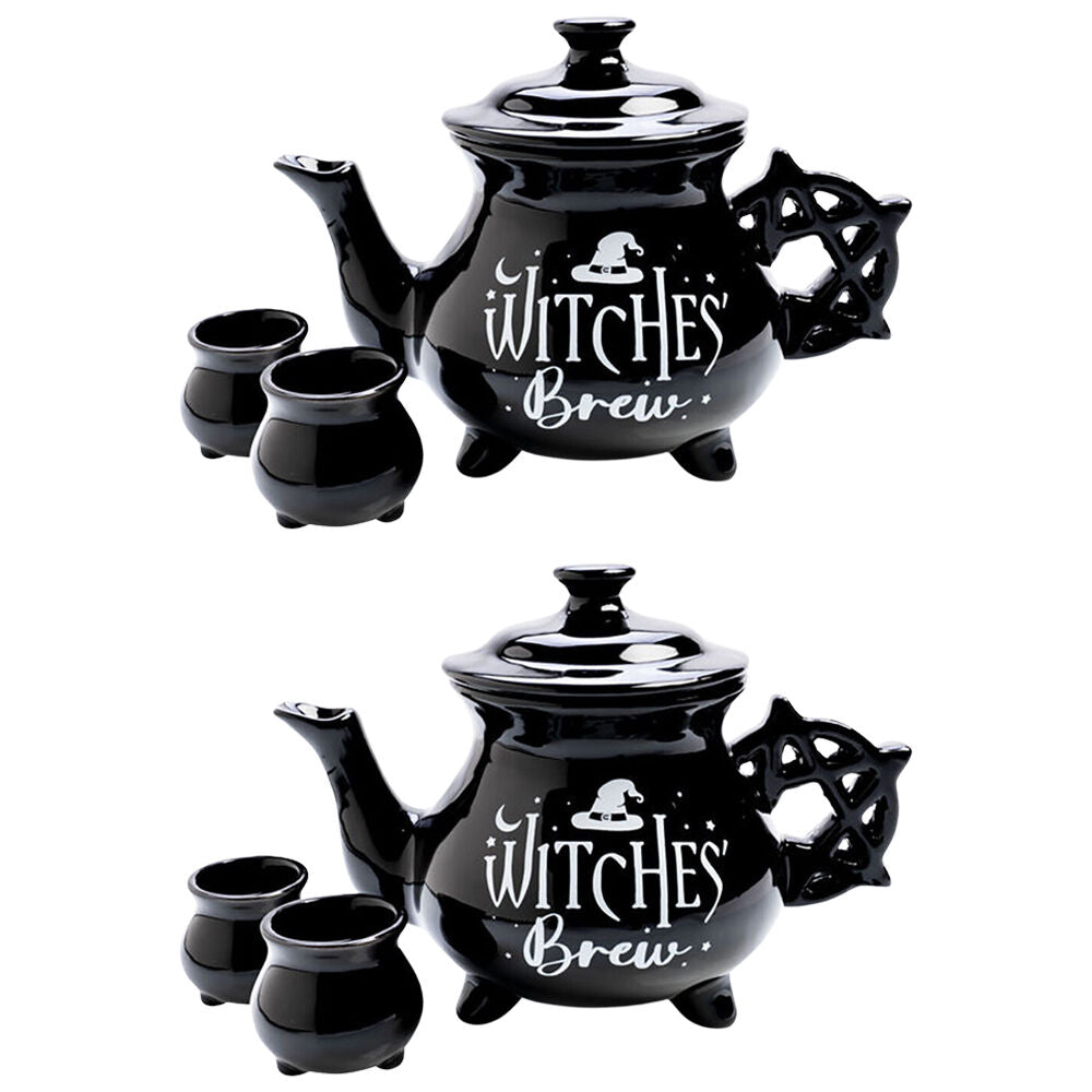 2PK MDI Cauldron Teapot w/ 2xTeacups Set Black Witches Brew