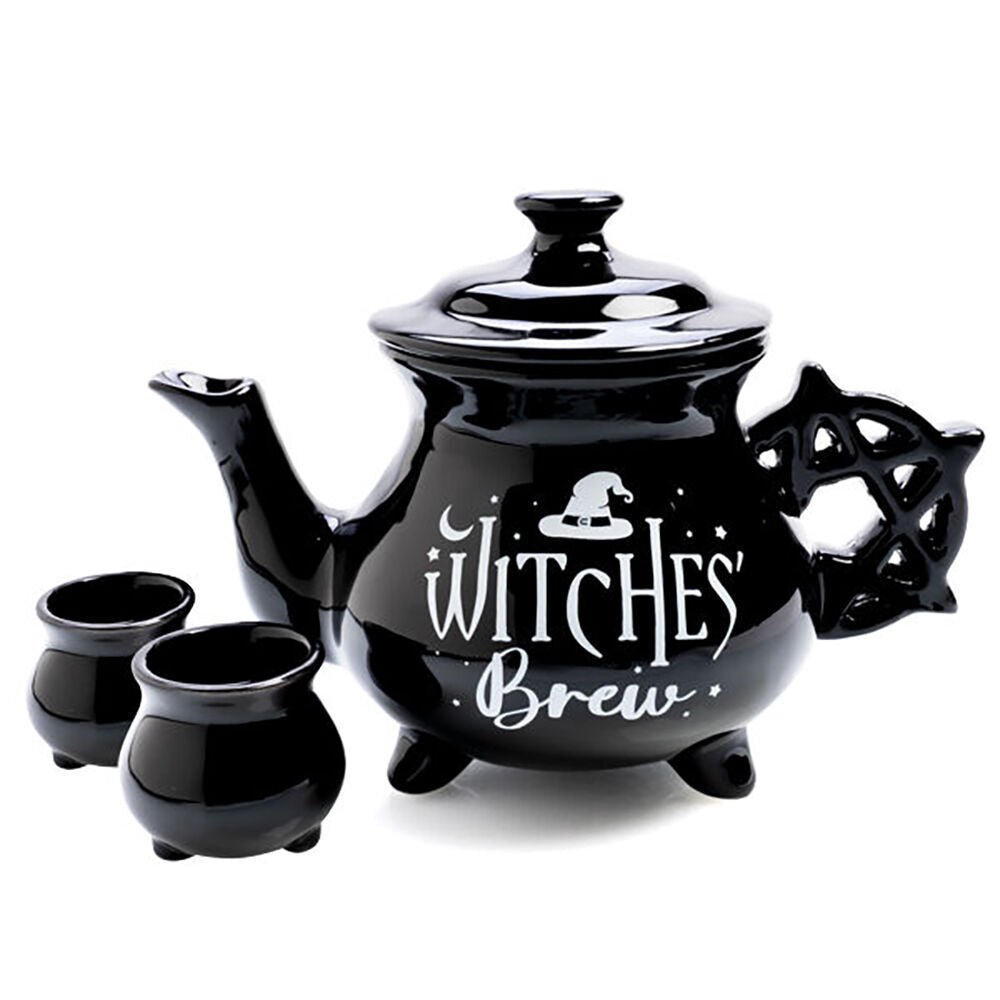 2PK MDI Cauldron Teapot w/ 2xTeacups Set Black Witches Brew