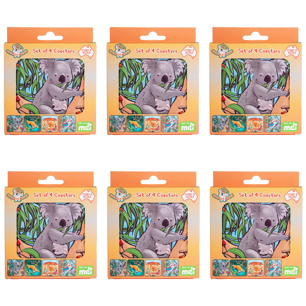 6x 4pc MDI Cork-Backed Drink Coasters Set Square Australiana Animals