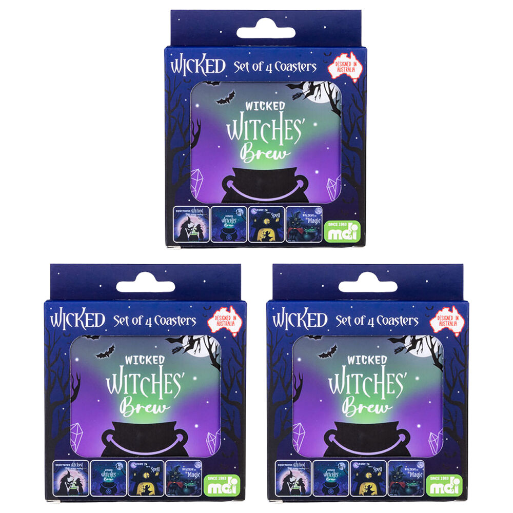 3x 4pc Mystical Worlds Cork-Backed Drink Coasters Set Square Wicked