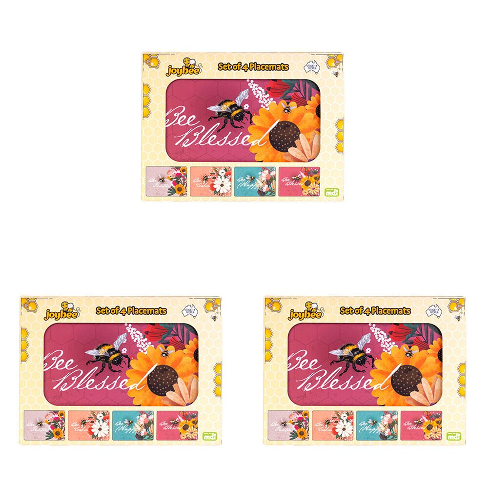 3x 4pc MDI Cord-Backed Heat-Resistant Placemat Set 29x21.5x0.5cm Joybee Bee