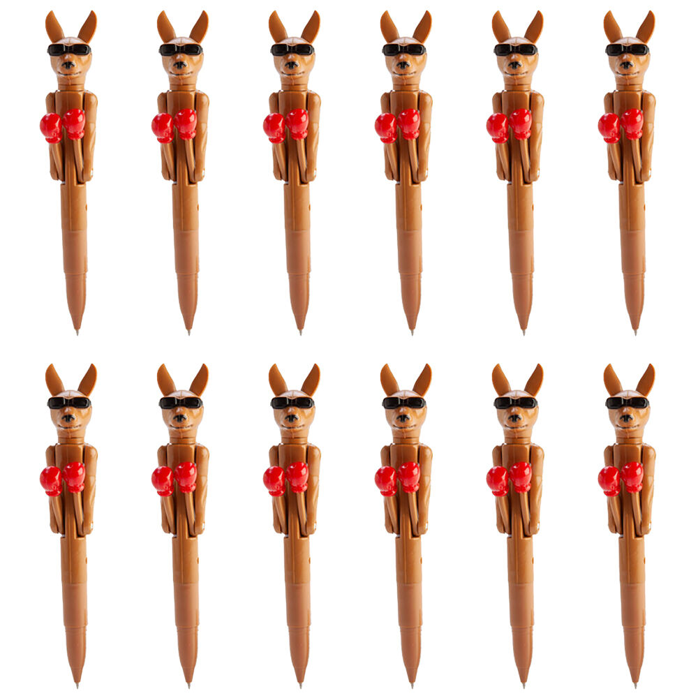 12PK Outback Mates Pen Boxing Kangaroo Ballpoint School Supplies 18.7cm Brown