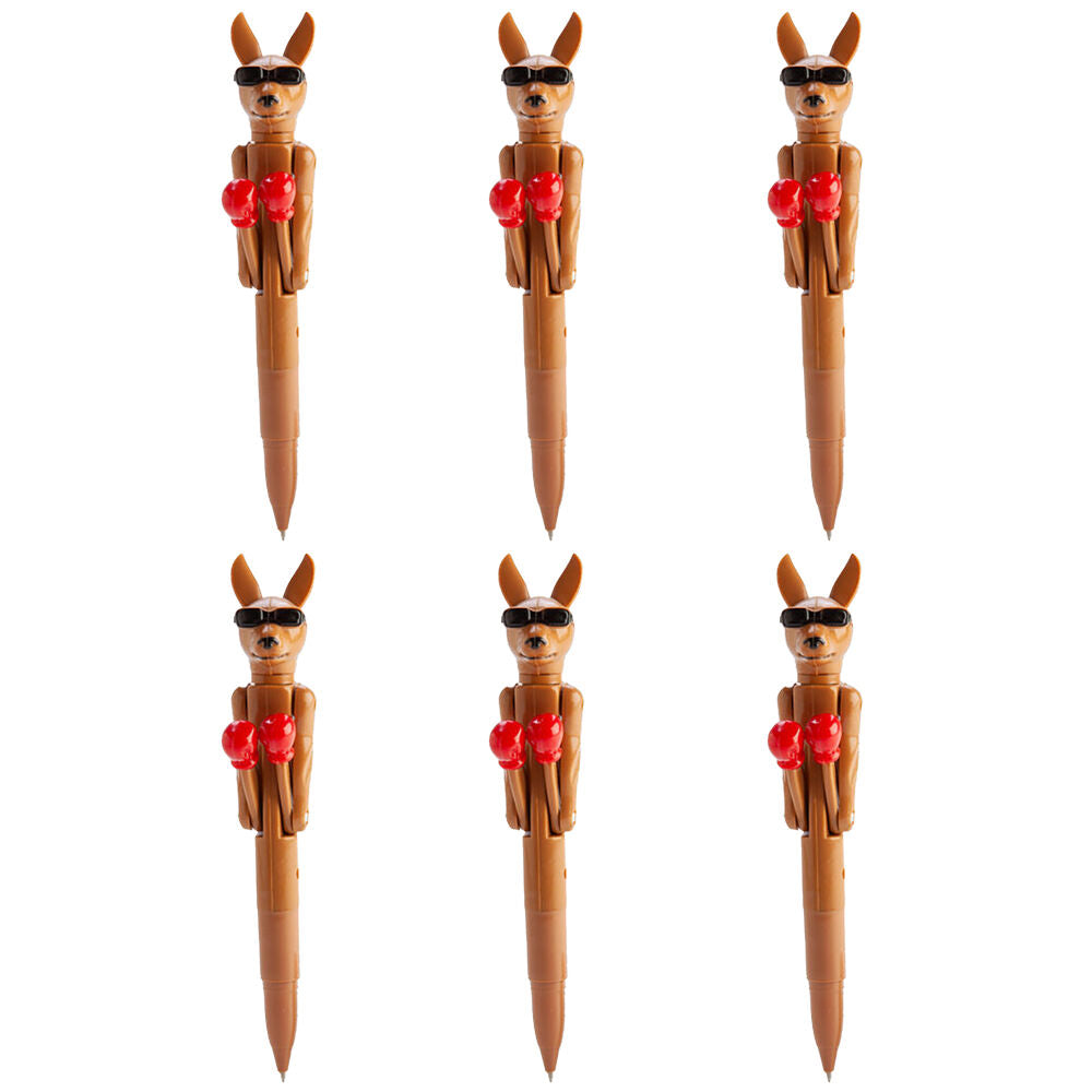 6PK Outback Mates Pen Boxing Kangaroo Ballpoint School Supplies 18.7cm Brown
