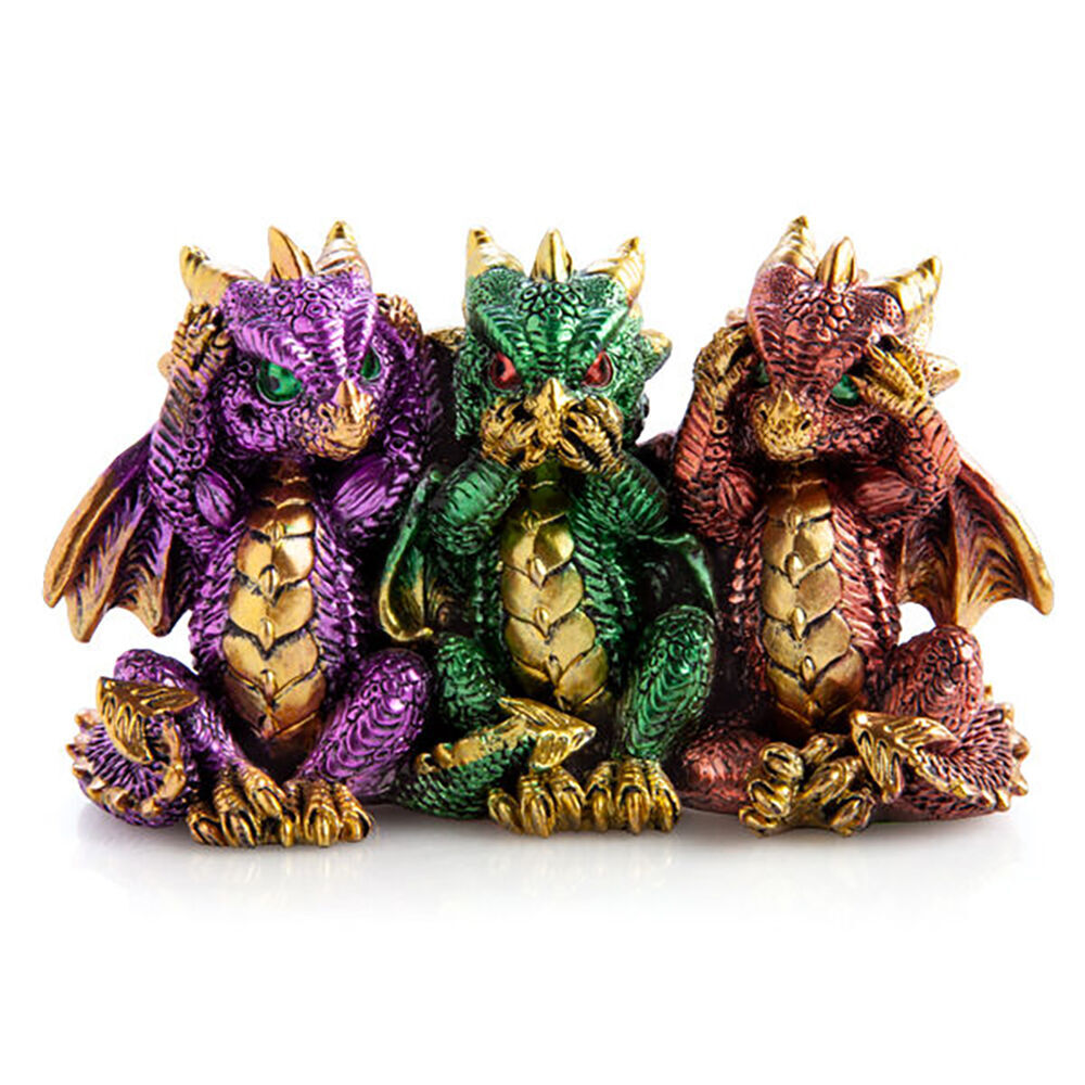 2PK Mystical Worlds 3 Wise Dragons Figurine Home Decor 14x8.2cm