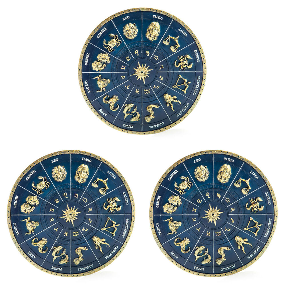 3PK MDI Stick Incense Burner Zodiac 3D Stand Gold/Deep Blue 17x17mm Home Decor