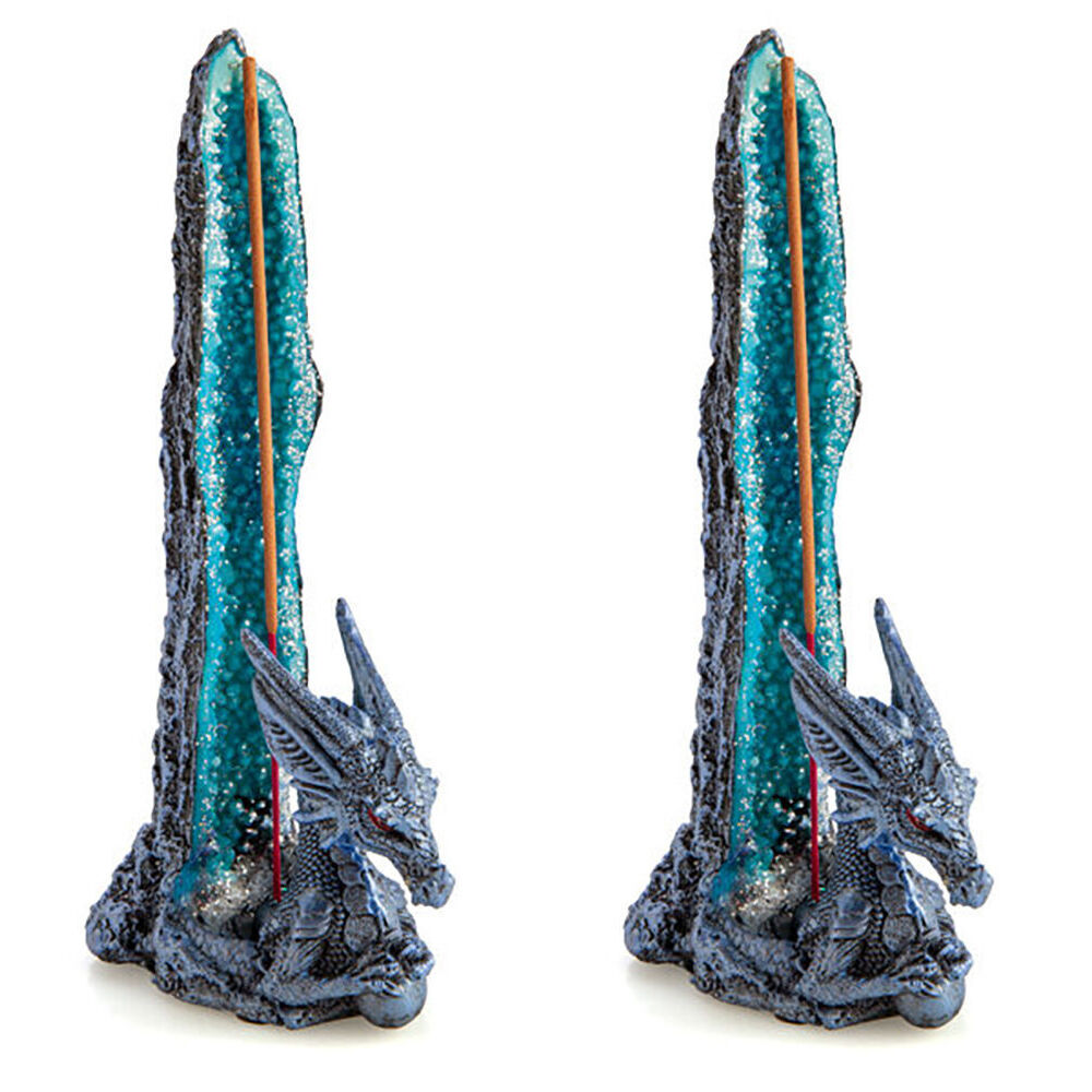2PK Mystical Worlds Ice Dragon Incense Burner Crystal Blue 23x10cm Home Decor