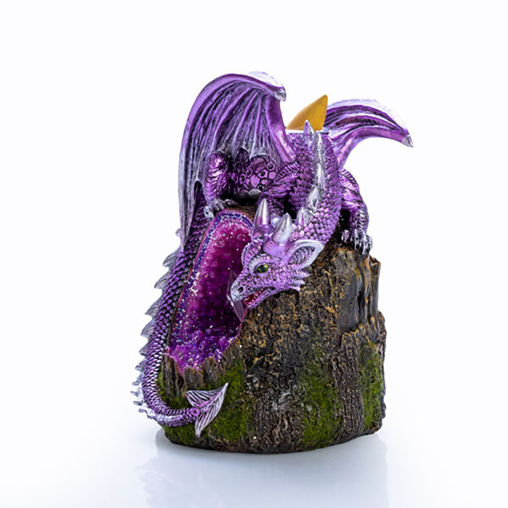 Mystical Worlds LED Backflow Incense Burner Dragon Crystal Tree 12.6x16cm