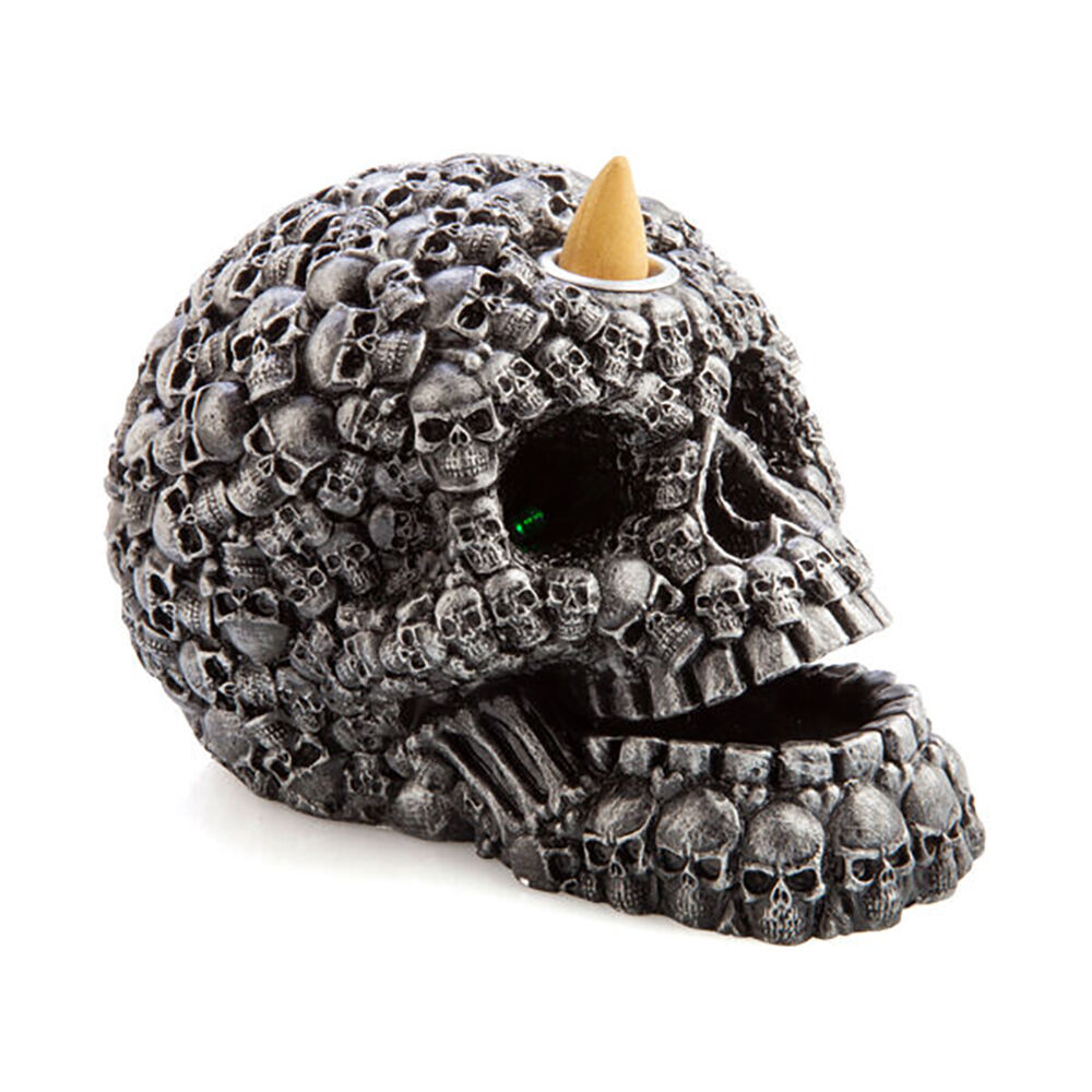 2PK Mystical Worlds LED Backflow Incense Burner Skull Gothic Decor 17x11.8cm