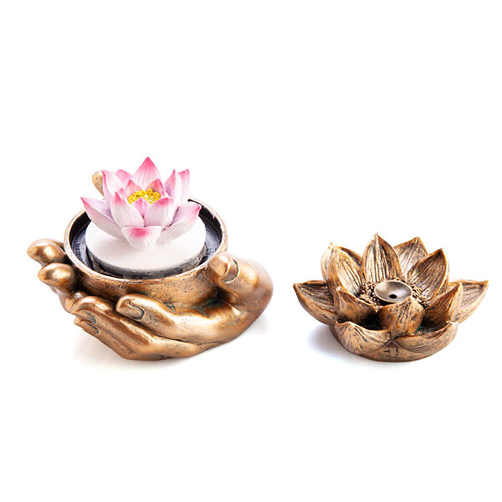 MDI LED Backflow Incense Burner Zen Lotus Case Home Decor 23x23cm