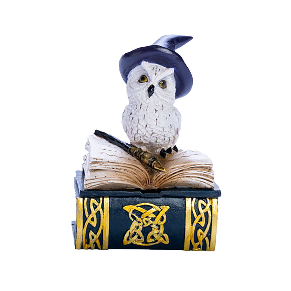 2PK Mystical Worlds Snowy Owl Book Trinket Box Figurine Ornament Home Decor