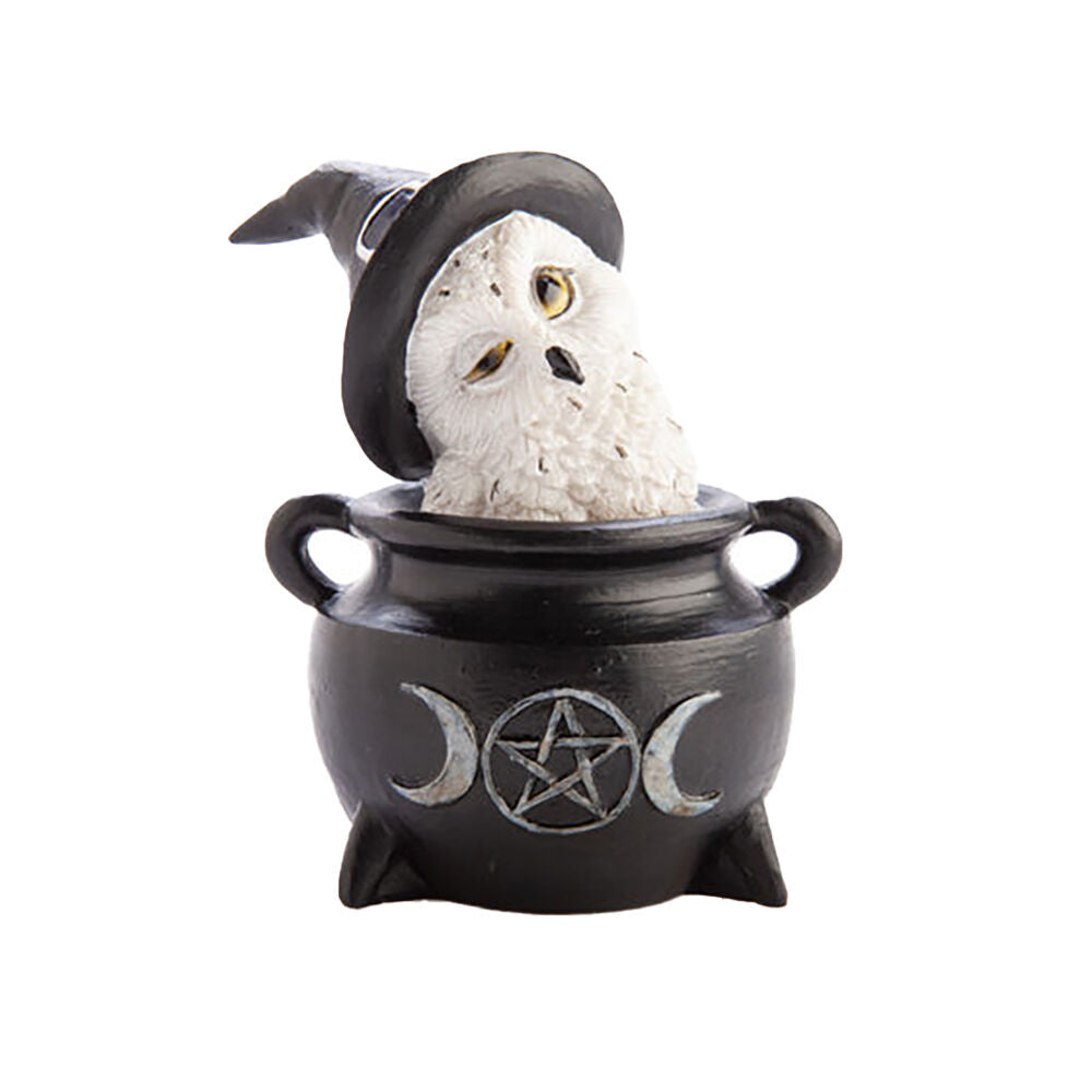 4PK Mystical Worlds Snowy Owl Cauldron Figurine Ornament Home Decor 7.7x10cm