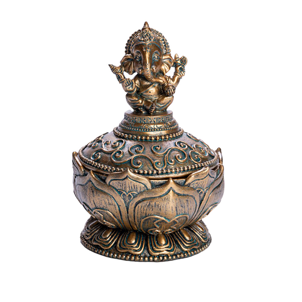 Mystical Worlds Trinket Box Ganesh Gold Jewellery Storage Decor Antique