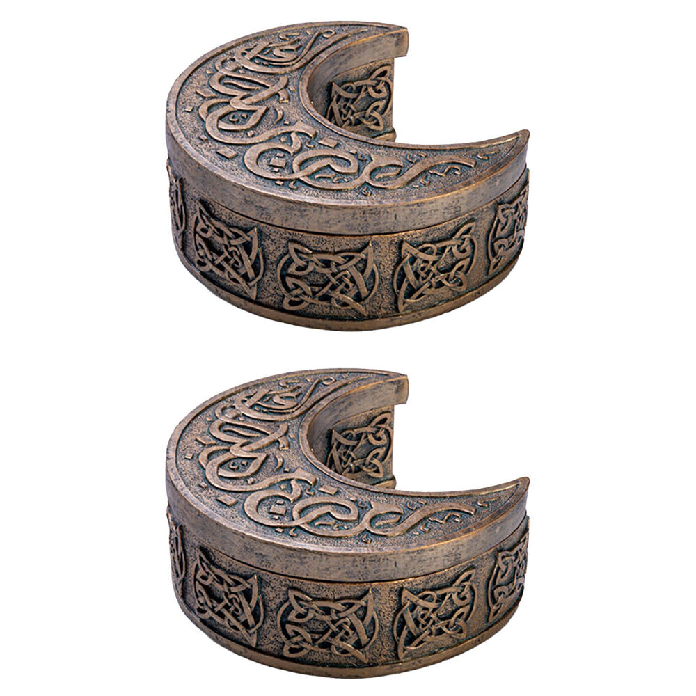 2PK Mystical Worlds Trinket Box Moon Gold Jewellery Storage Decor Antique