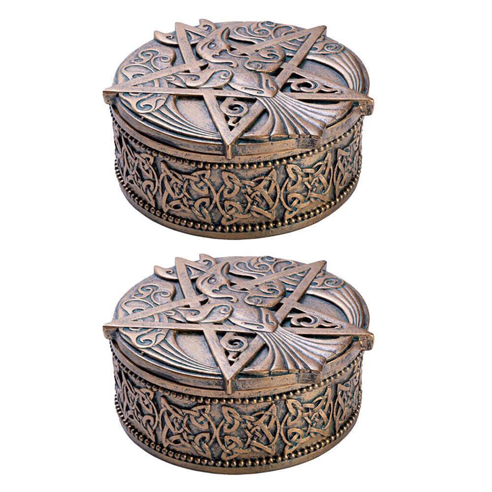 2PK Mystical Worlds Trinket Box Pentacle Gold Jewellery Storage Decor Antique