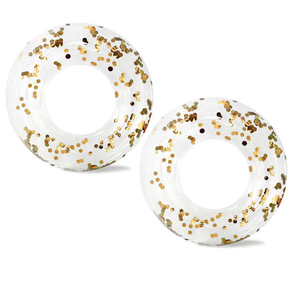 2PK Minnidip Clear Float Ring w/ Confetti Gold Kids Inflatable Pool Toy 107cm