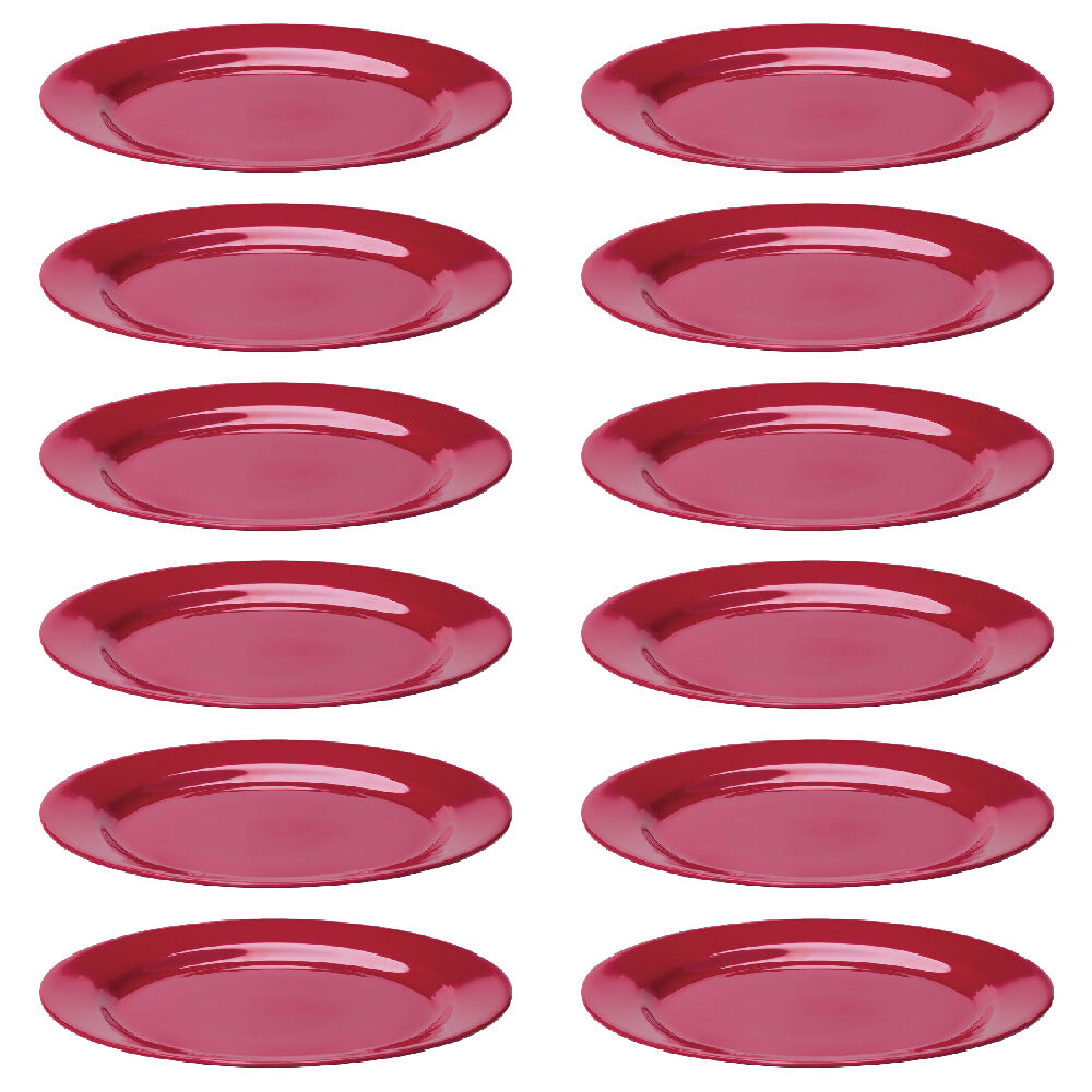 12PK Campfire Melamine Dinner Plate Tableware 25cm - Burgundy