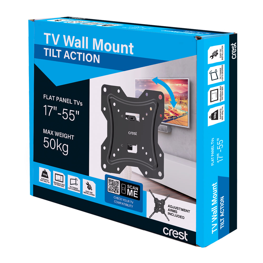 Crest Tilt Action Wall Mount Bracket For 17"-55" TV - Black