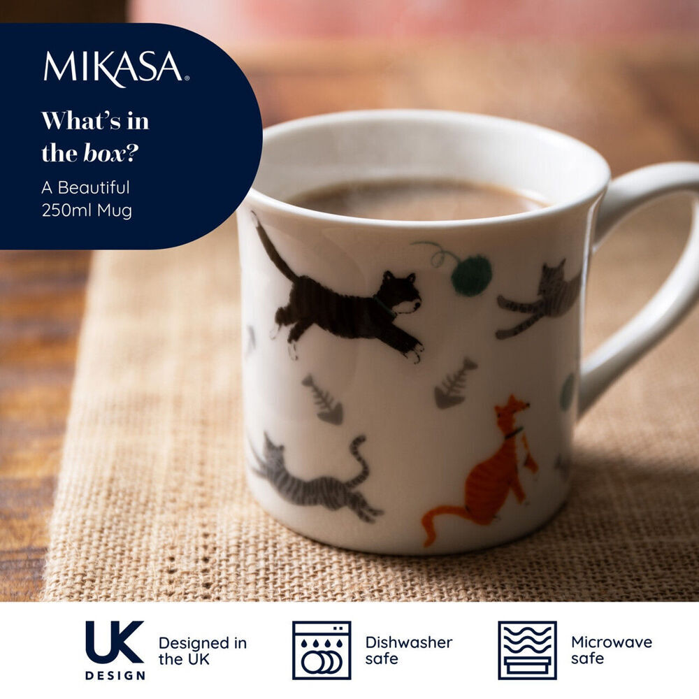 4PK Mikasa 250ml Cat Fluted Coffee Mug Cup Clay Drinkware