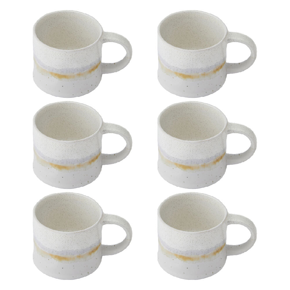 6PK Mikasa Stoneware Mug Dishwasher Microwave Safe Rustic Design 450ml White Glaze
