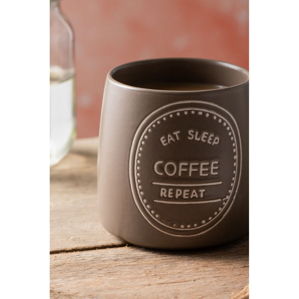 8PK Mikasa 400ml Eat Sleep Coffee Repeat Coffee Mug Cup Stoneware Brown