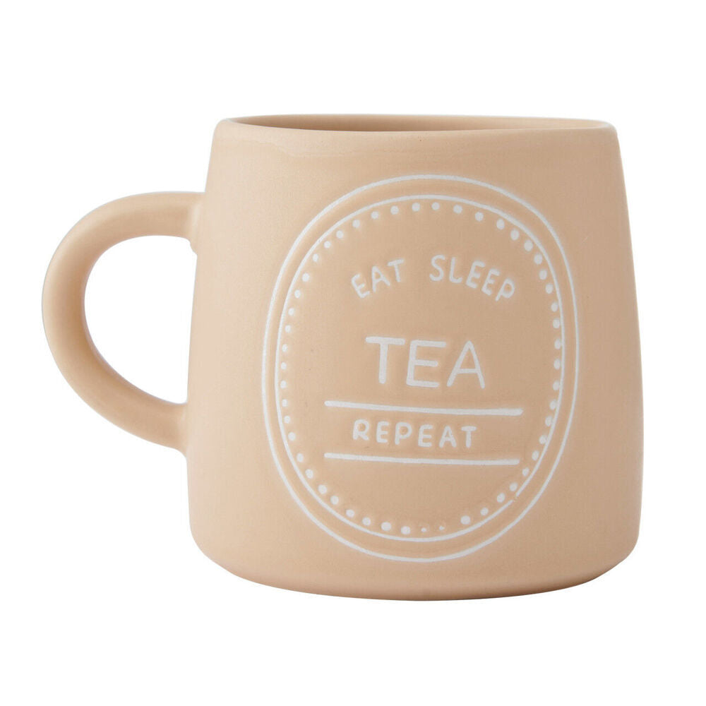 4PK Mikasa 400ml Eat Sleep Tea Repeat Coffee Mug Cup Stoneware Orange