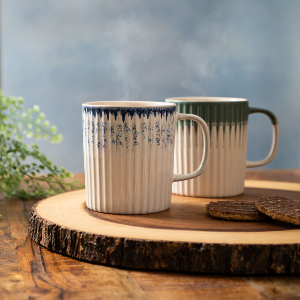 4PK Mikasa 410ml Textured Coffee Mug Cup Stoneware Blue