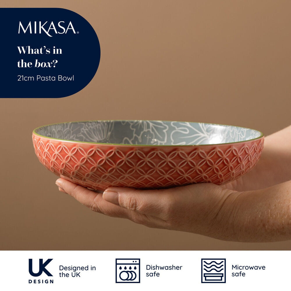 4PK Mikasa Leaf & Geometric Ceramic Bowl Round Dinnerware 21cm