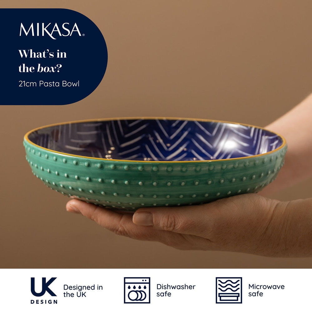 Mikasa Stoneware Indigo Chevron Ceramic Serving Bowl 21cm