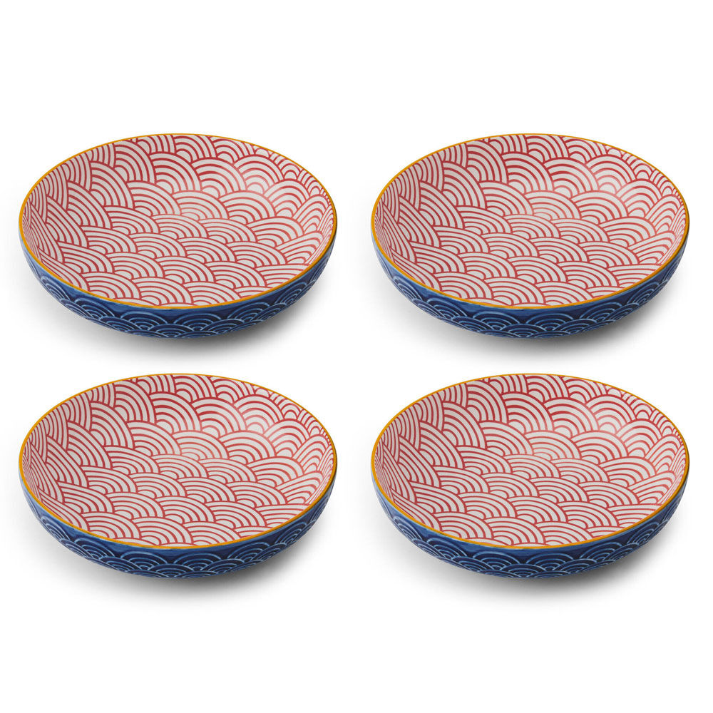4PK Mikasa Arched Pattern Ceramic Bowl Round Dinnerware 21cm Blue