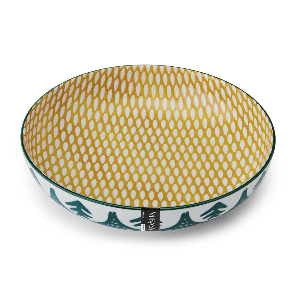 4PK Mikasa Leafy Pattern Ceramic Bowl Round Dinnerware 21cm Green